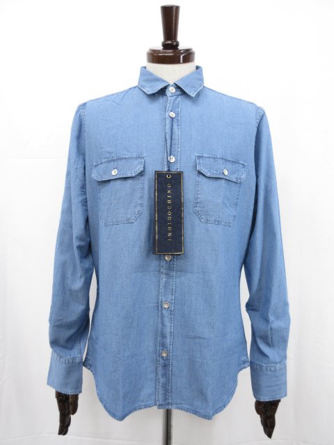 未当て嵌める【グランシャツ GLANSHIRT】INDIGO CHINO 5XCL00 G6662 810 通貨価値36300円 長袖シャンブレーシャツ (メンズ) 41 インディゴ◇17GRS393【中古】