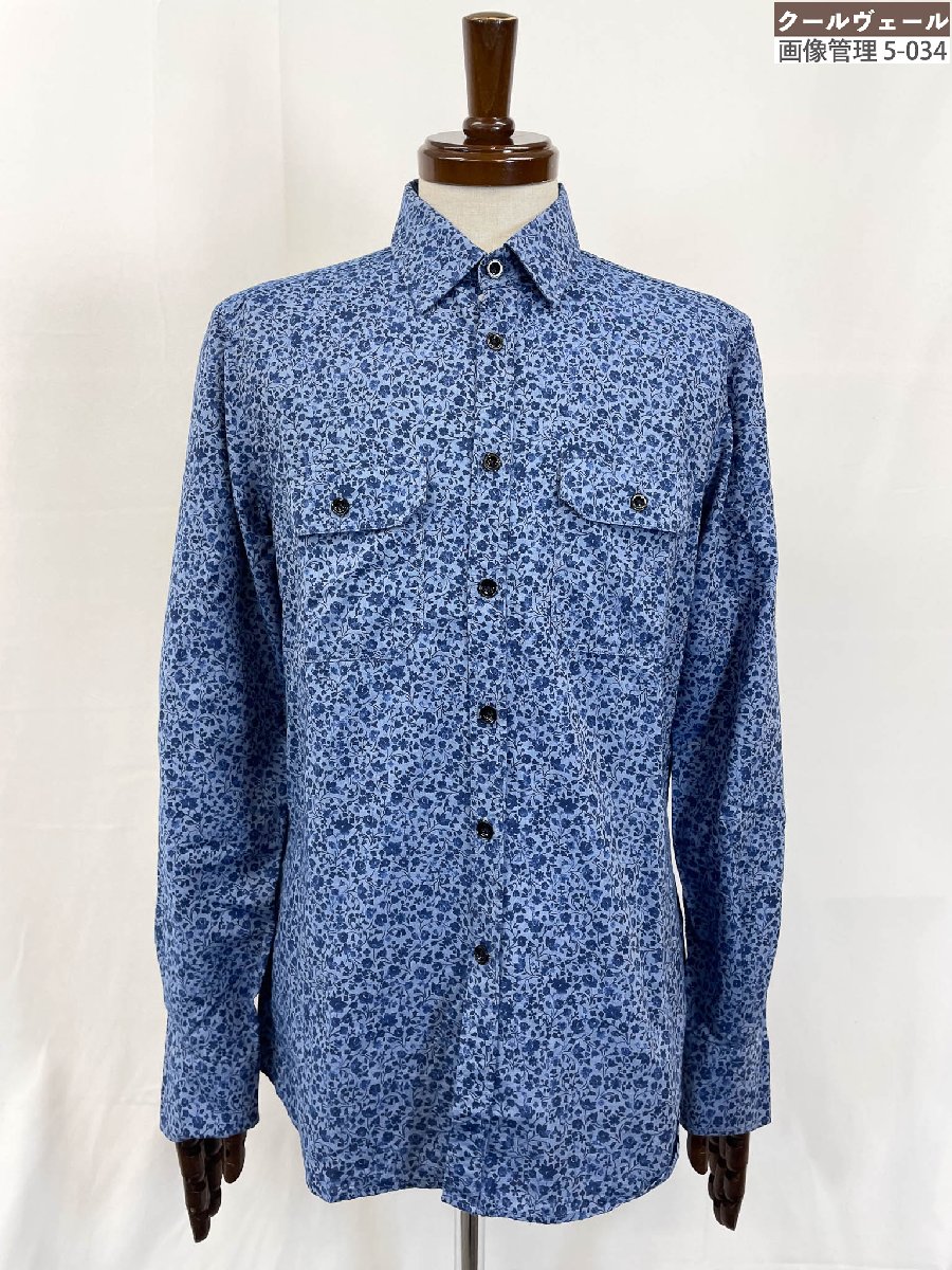 未当て嵌める【グランシャツ GLANSHIRT】INDIGO CHINO 5XCL00 G6661 810 通貨価値35000円 ボタニカル柄 長袖プルオーバー(メンズ)40 紺系 伊製◇17GRS360◇【中古】