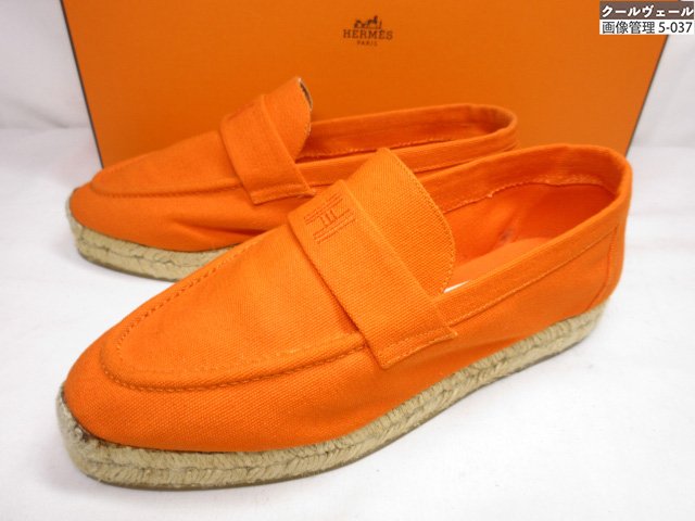 極美品 【エルメス HERMES】 エスパドリーユ 帆布 スリッポン サンダル 亭主もち靴 (レディース) size35 オレンジ色★37LZ5175★【中古】