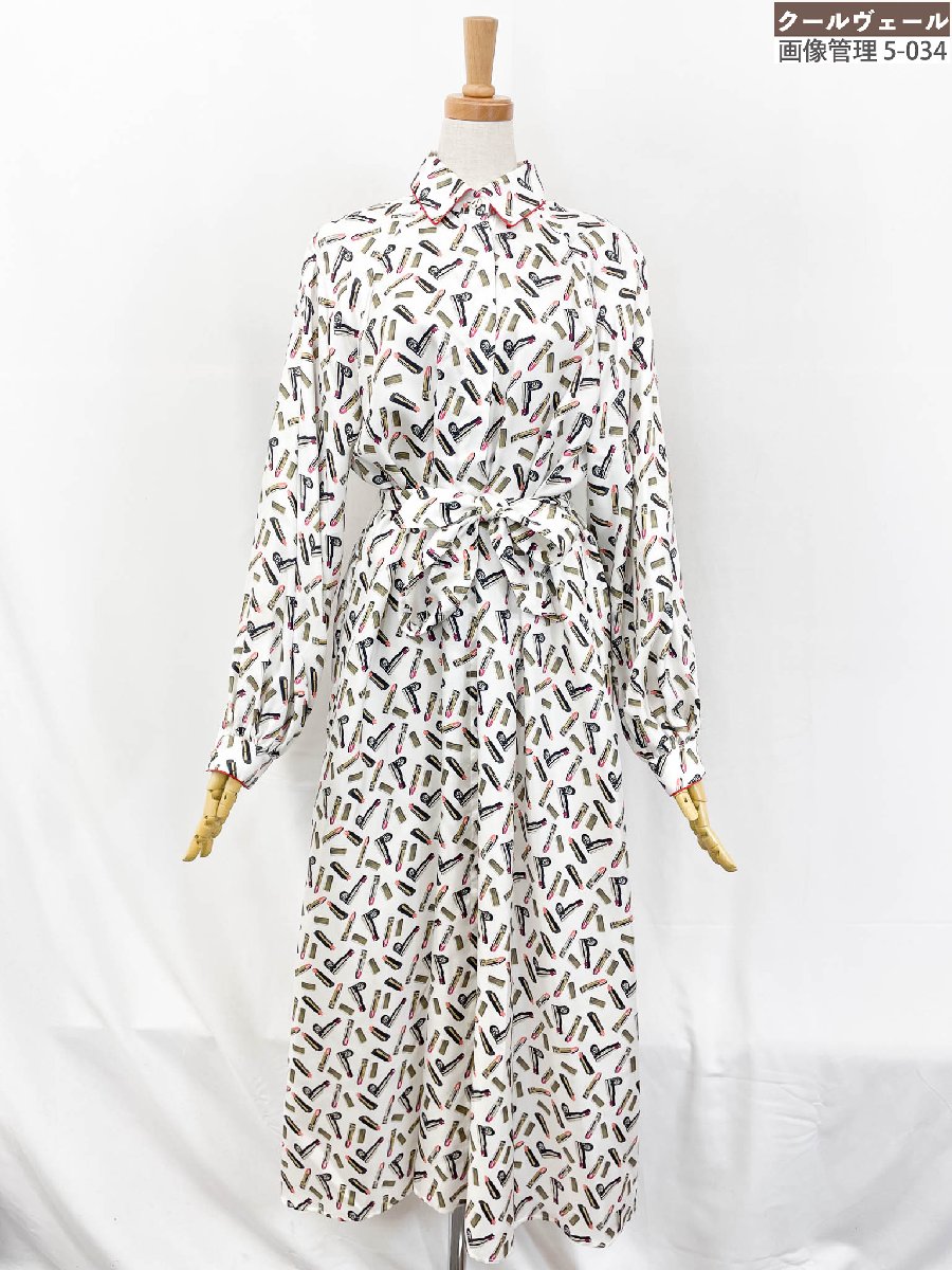 極美品【マックスマーラ MaxMara】23122618396 リップスティック総柄 シルク100％ マキシ丈シャツワンピース (メンズ) 38 白系 ★32LO3909 【中古】