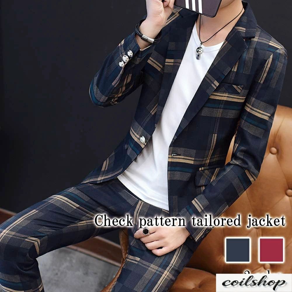 テーラードジャケット メンズ チェック柄テーラードジャケット 厚手 Tシャツ 中綿 大きい チェック テーラード 30代 冬 秋 カジュアル スーツ コーデュロイ セール ブレザー 40代 アウター 白 テーラードジャケット 春 ジャケット ブルゾン ブランド おしゃれ ステンカラー｜Coil店