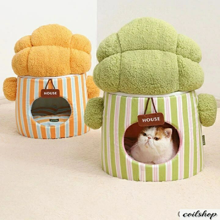 ドームハウス ペット ハウス ドーム ブロッコリー 猫用 秋 冬 ペット 洗える 可愛い ベッド 猫 秋用 冬用 スリッパ ペットベッド ドーム型 小型犬 ハウス ペットテント ペット用寝袋 保温防寒 滑り止め 快適 半密閉式 フワフワ もこもこ ベット