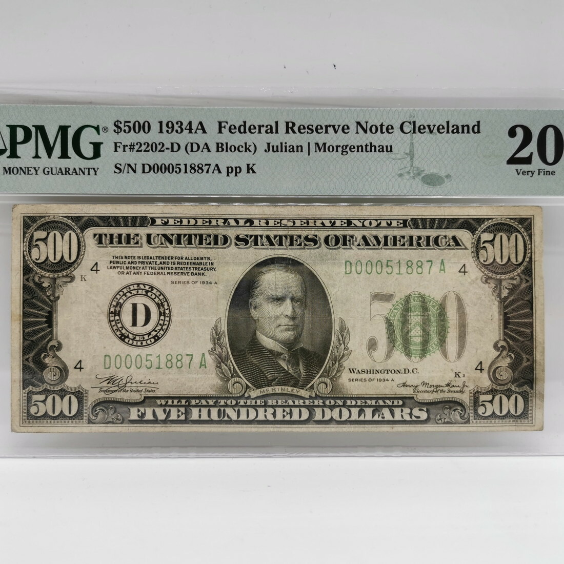 U.S.A. アメリカ 500ドル 紙幣 1934年 ウィリアム・マッキンリー スラブ入り 希少 PMG 20 Federal Reserve Notes 連邦準備券 500Dollars 152,900円
