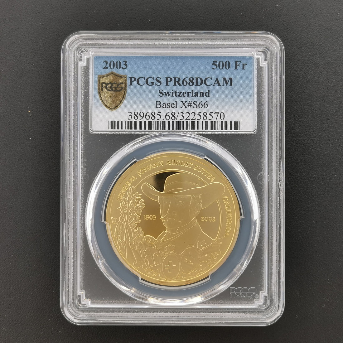 SWITZERLAND スイス 射撃祭 500フラン金貨 2003 スラブ入り PCGS PR 68 DCAM｜記念コインの七福本舗 店