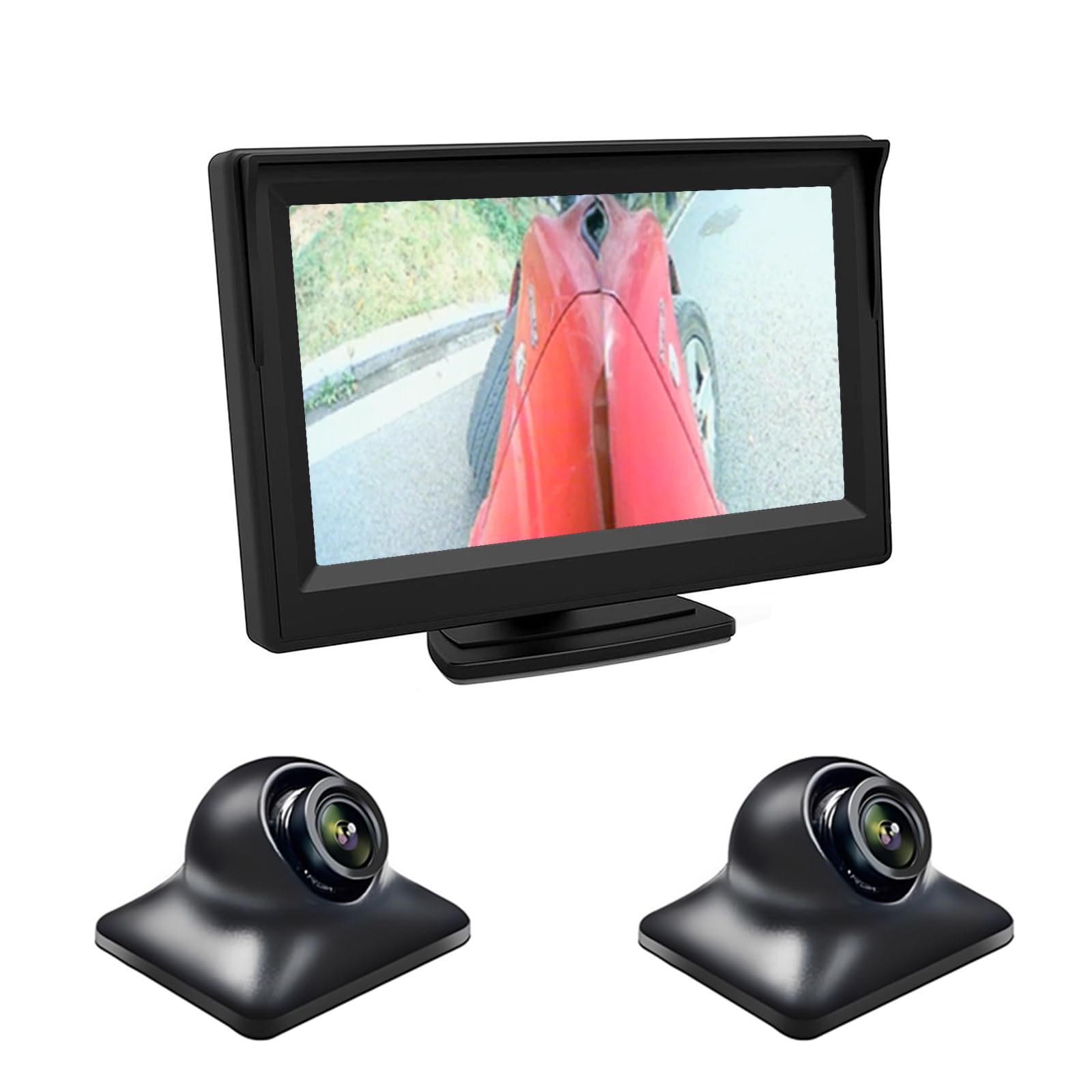 Antion 5インチモニター 2個 サイドカメラセット AHD IPS液晶モニター 左右後方死角確認 広角120° 360度回転可能 車載カメラ 録画機能あり 暗視機能搭載 配線簡単 初心者向け駐車支援システム 12V 日本語説明書