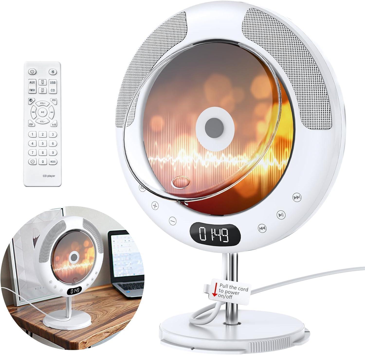 CDプレーヤー デスク Bluetooth CDプレイヤー 多機能 Bluetooth/CD/FM/USB/AUXモードに対応 防塵カバー付き LEDディスプレイ リモコン操作 CDラジカセ 音楽鑑賞/語学学習/素敵なプレゼント 日本語説明書付き ホワイト 5,344円