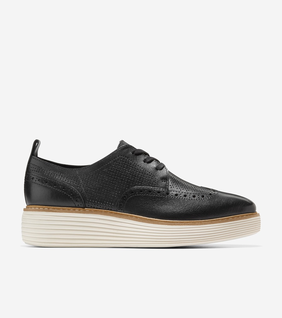 電話を掛けるハーン Colehaan レディース ウィメンズ シューズ オックスフォード 一風変わった地びた プラットホーム ウィングチップ オックスフォード womens W28349 黒いこと / 象牙色