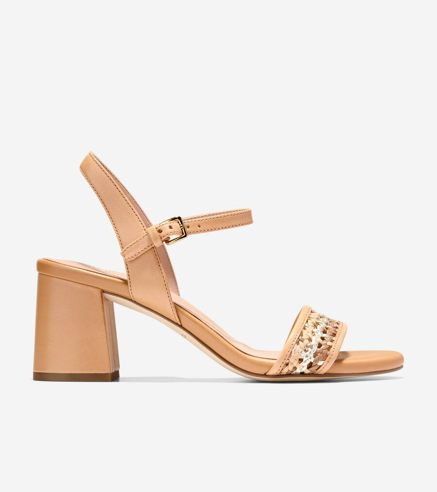 コールハーン Colehaan アウトレット ウィメンズ アウトレット シューズ サンダル ジョージー ブロック ヒール サンダル 65MM womens. W36022 ビスケット レザー / ナチュラル ウーブン