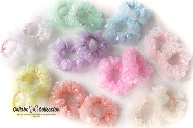 楽天市場】2本セットシュシュ◎花柄チュールデザインキッズ ヘアゴム