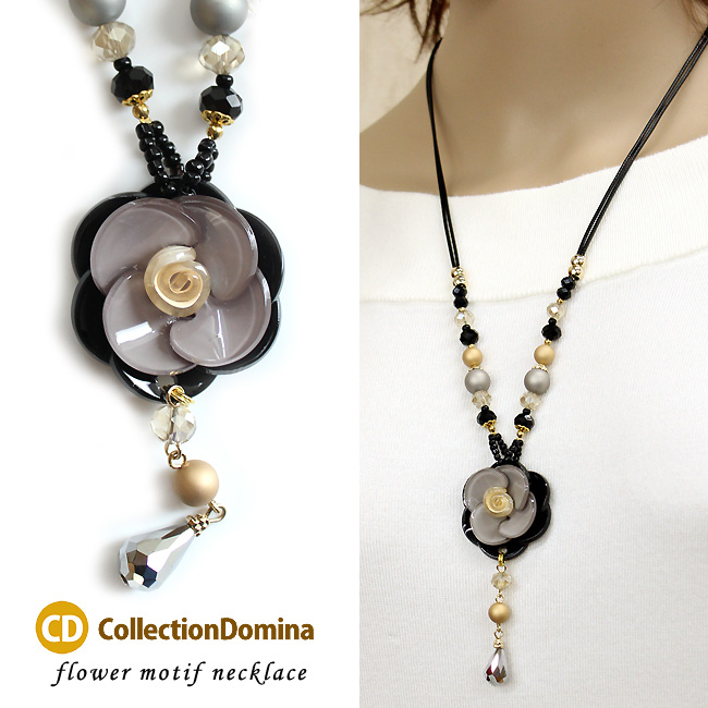 ゴールド ビーズ 花モチーフ ロングネックレス K18ネックレス(ロング/80cm/フラワーモチーフ)《25A00310