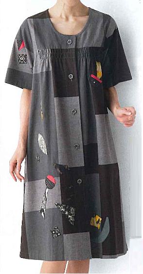 和テイストのモダン着 部屋着 あす楽対応 ワンピース おうち時間応援 通販カタログ掲載 在庫処分 日本製安曇野 絣衣 前開き パッチワーク 切替えワンピース 前開き 母の日 敬老の日ギフト あす楽対応 即日発送可 逸品shopコレコレ