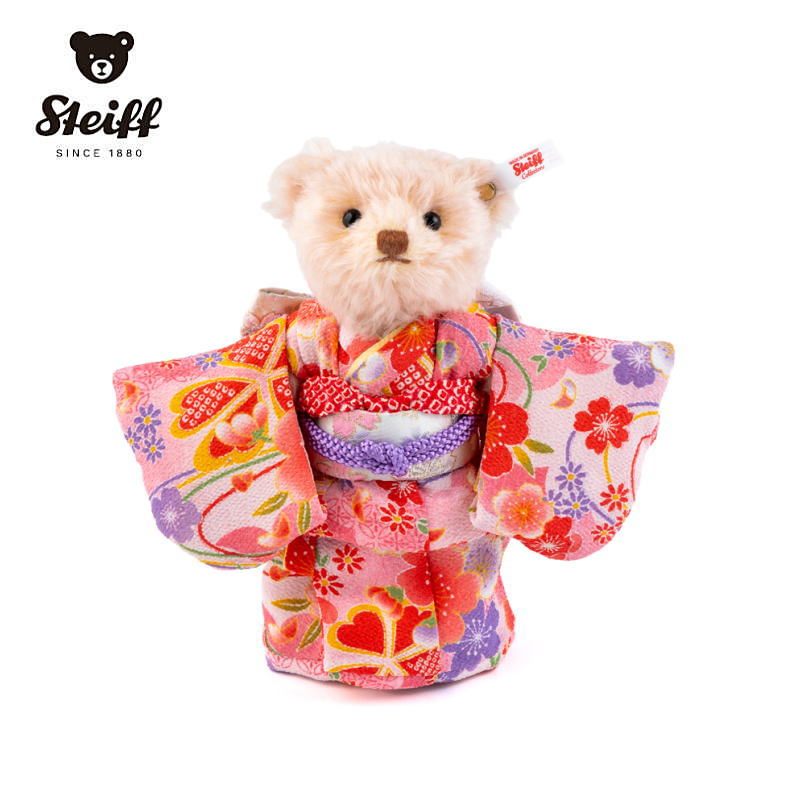当店オリジナル企画 Steiff 日本製作限定 着物ベア 18cm ピンク テディベア ぬいぐるみ 和装 和モダン Limited production 寿慶 コラボ｜逸品shopコレコレ