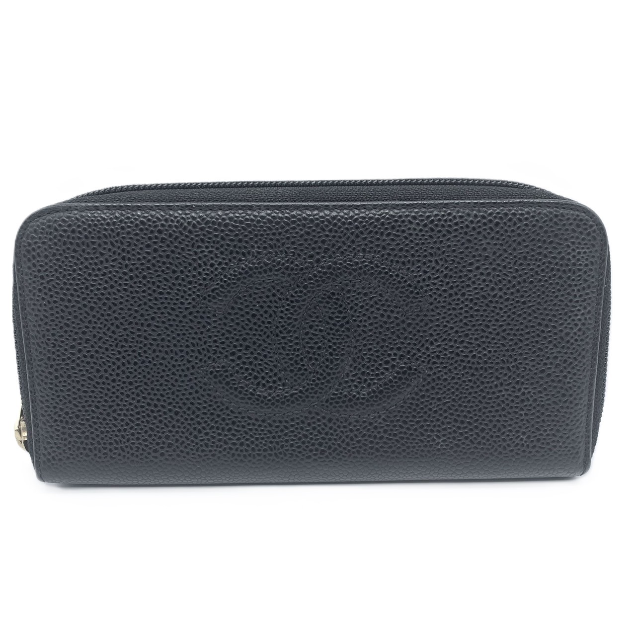 シャネル ラウンドジッパー 長紙入れ ココマーク キャビア人はだ ゴールド金具 黒いこと 7番台  CHANEL AB位置づける 中古