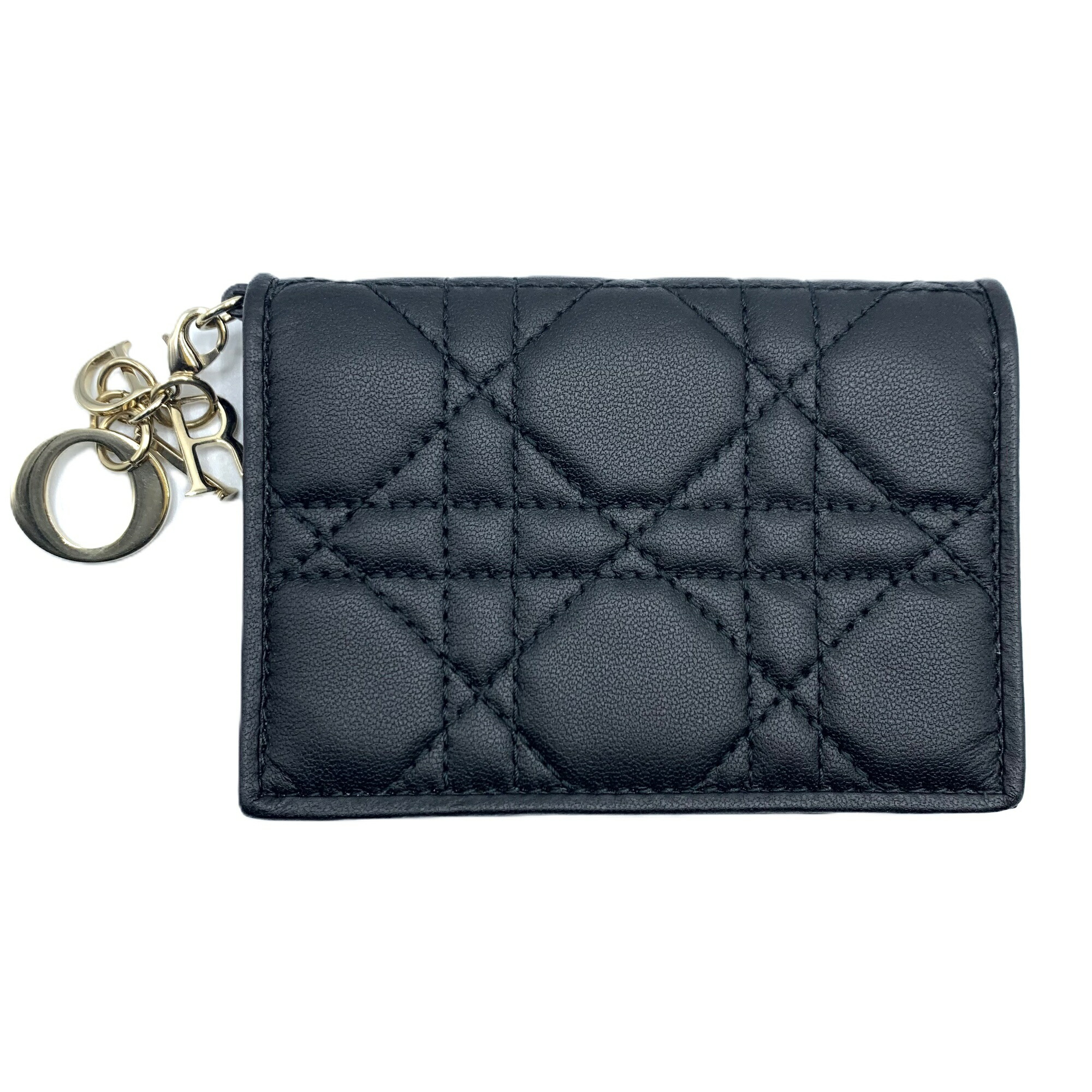 ディオール カナージュ レディディオール カードホルダー 名刺入れ レザー ブラック S0011ONMJ CHRISTIAN DIOR Ａランク 中古
