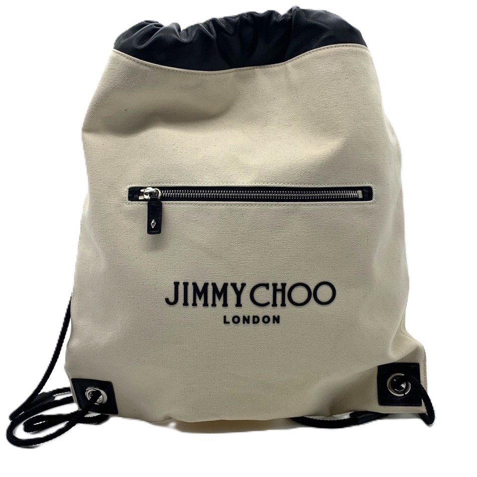 【この上なくお得!!クーポン券あり＆10％OFF】ジミーチュウ  帆布 背嚢 うしろ側容器に並べる  ナップサック 白いこと×黒いこと Jimmy Choo  A序列付ける 中古