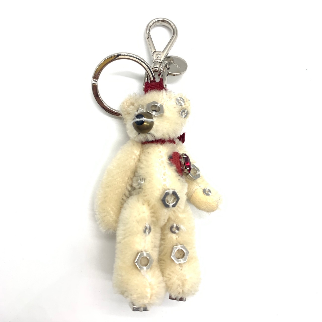 週末値下げ プラダ 新品 直営店購入 Teddy バッグチャーム 1TO047 White Teddy bag charm with metal ring | PRADA
