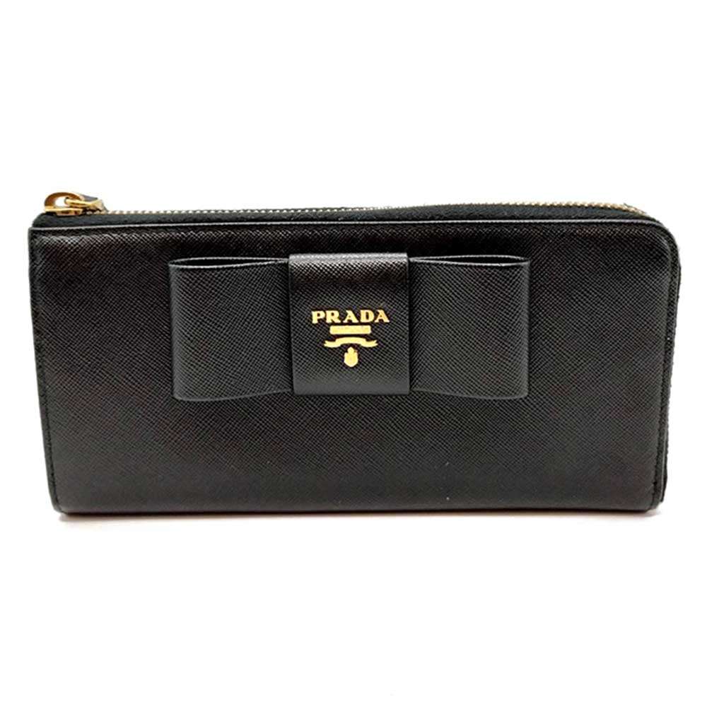 【この上なくお得!!クーポン券あり＆10％OFF】プラダ 長銭入れ L字チャック シュロの葉 ネロ 黒いこと 黒 サフィアーノ 1M1183 AB序列付ける 中古 PRADA