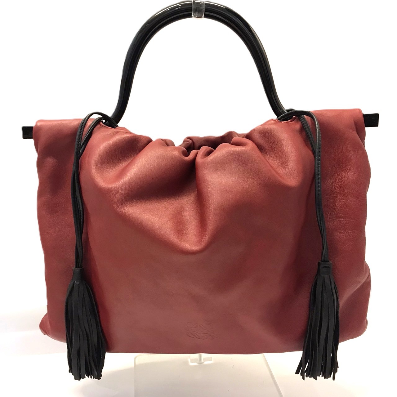 ロエベ ハンドバッグ ナッパレザー アナグラム タッセル レッド レディース ヴィンテージ LOEWE ABランク 中古|コレクション神戸byブランドリッツ