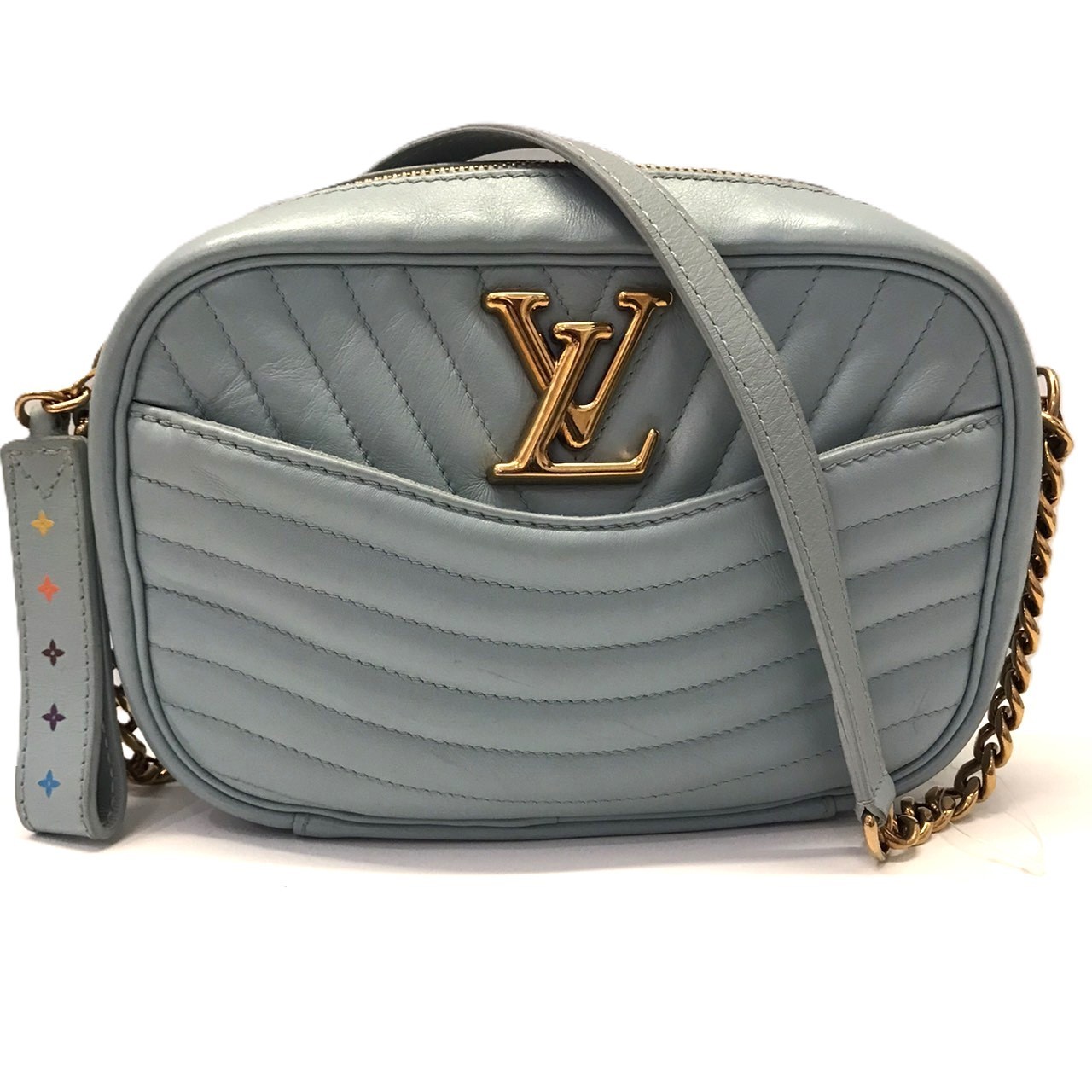 ルイヴィトン ニューウェーブ カメラバッグ ショルダー レザー ブルー LVロゴ M55329 LOUIS VUITTON ABランク 中古