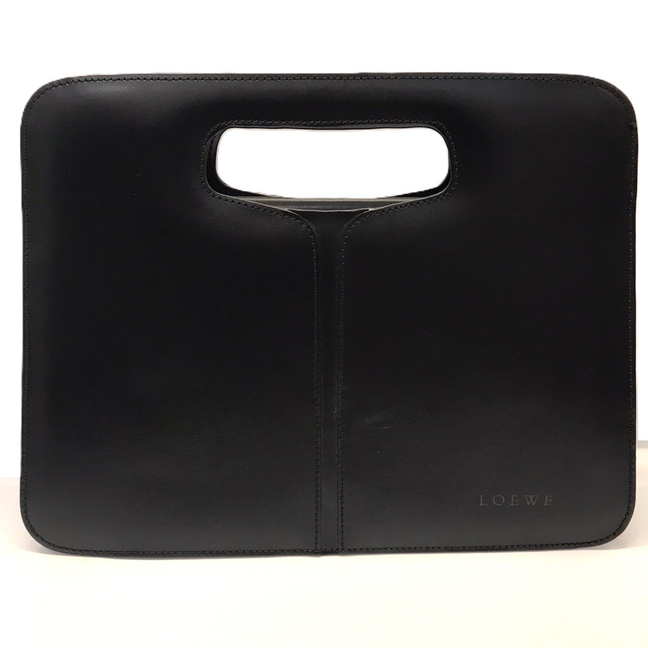 【この上なくお得!!クーポン券あり＆10％OFF】ロエベ ロゴタイプ型押し なめし革 クラッチペダル ハンドバック 黒いこと ヴィンテージ LOEWE AB序列付ける 中古