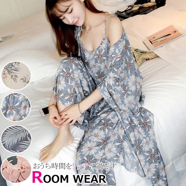 御室衣料 レディース 3眼目揃え Ailanke 001 お花気立て パジャマ カーディガン 夜半ウェア キャミソール 下穿き 部屋到着 長袖 寝巻物 部屋着 快い フォール プリンタン 上下セット 部屋着 セットアップ レディース Hotjobsafrica Org