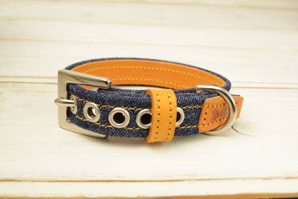 インディゴ ジーンズチョーカー M号数 秘密捜査員 首輪 中型犬 デニム インディゴ 犬働き 本覆い 革 小意気 愛しい すてき 名まえ滑出し 迷子レーベル 犬の首輪 犬用首輪 女の子 男の子 甲殻 レザー 柴犬 豆柴 コーギー フレンチ ブルドッグ ビーグル パグ ボストンテリア