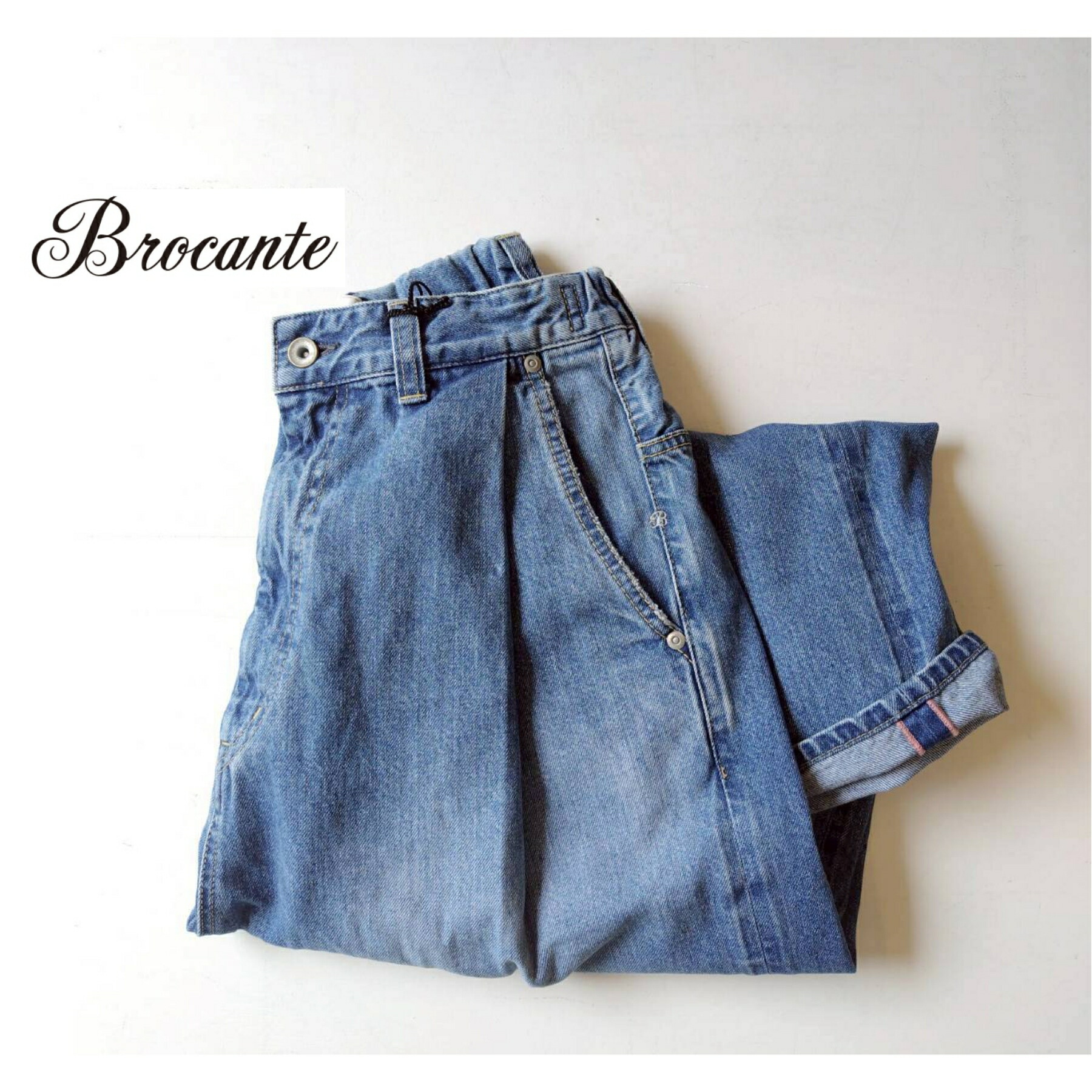 Brocante ブロカント] 12薬局衡オンス輪っかジーンズ アンプリッセパンツ レディース オール季節 大いさ2 全1色 綿100％ ビッグ影ぼうし タック テーパード 天然ゴム 着回し 好いたらしい 今めかしい 貨物輸送無料 33-0330C