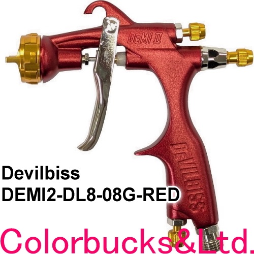 ■【DEMI2-DL8-08G-RED】 【限定モデル 赤/レッド】 【デビルビス/devilbiss】【0.8mm口径】 デミ ツー(デミ2) 小型スプレーガン 重力式サイドカップ式 【ガン本体のみ】スポット補修用 【LVMP仕様】低エア量エアーガン カップ別売 限定カラー