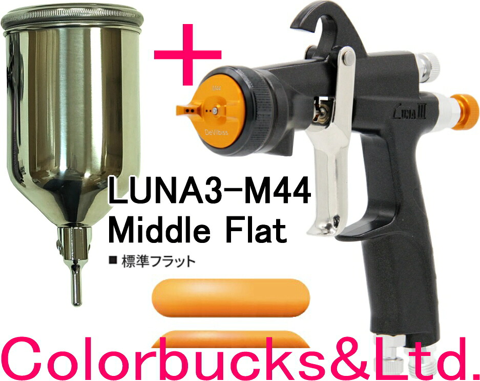 【LUNA3-M44-15G】【KG-400-FAカップ付】 Devilbiss デビルビス 【標準フラット】ルナ3【LUNA3】 LUNA3M44-15G(ノズル1.5mm口径) 【LVMP仕様】低圧スプレーガン 重力式サイドカップ式 カップ取付部G1/4