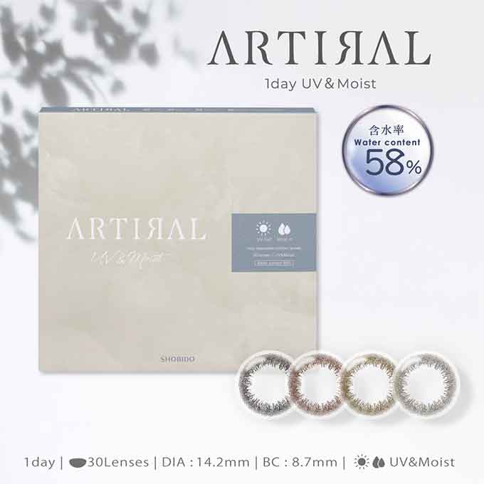 (10％OFFクーポン!)2箱60枚(30枚入×2) カラコン 1day アーティラル UVモイストワンデー 58% 度あり 度なし ARTIRAL UV&Moist カラーコンタクトレンズ ナチュラル系 14.2mm