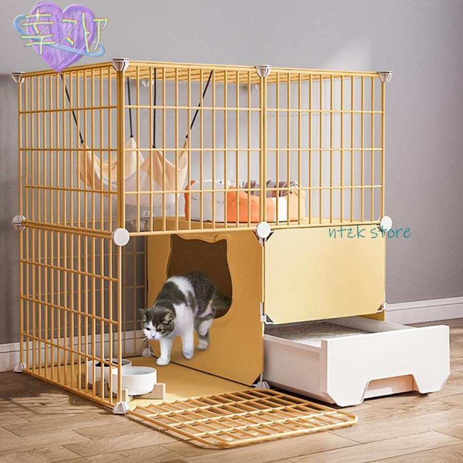 猫ケージ トイレ付 大型 キャットケージ ケージ ゲージ ペット 猫 ベビー キャット ケージ屋内猫ベビーサークル ゲージ キャットタワー スタジアム ドア付き ワ