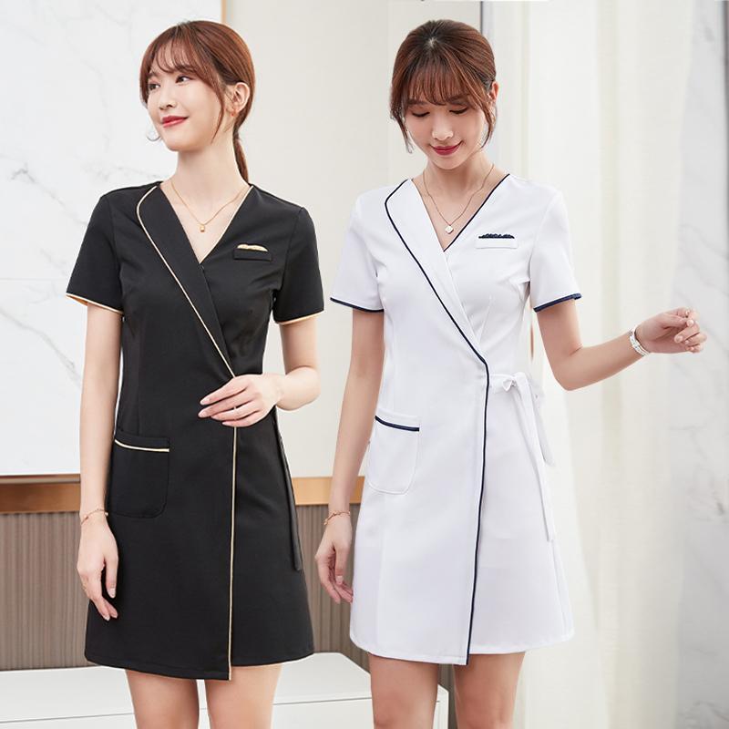 ユニフォーム エステ レディース サロン Vネック ワンピース 通勤 美容 制服 おしゃれ サロンウェア マッサージ 歯科 ホテル 保育園 介護士