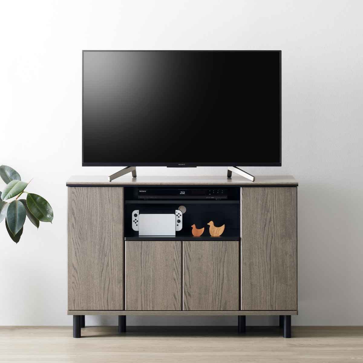 ミドルボード キャビネット モダンデザイン クロフール 幅111cm ( ラック 棚 テレビボード TV台 TVボード テレビラック テレビ モダン 収納 寝室 リビング収納 AVボード お掃除ロボット対応 グレージュ ) 【3980円以上送料無料】|お弁当グッズのカラフルボックス