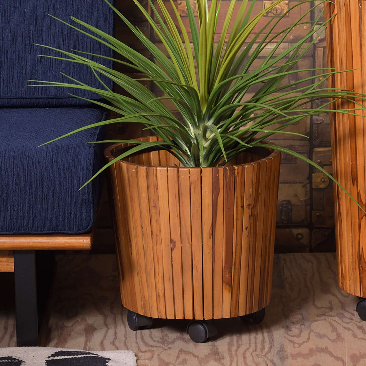 プランター ウッドプランター S 直径34×高さ35cm （ 植木鉢カバー ポットカバー プランターカバー 鉢入れ 鉢植え かご 8号鉢用 木製 鉢カバー バスケット 天然木 チーク 植物 観葉植物 キャスター付き 室内 インテリア おしゃれ ） 【3980円以上送料無料】