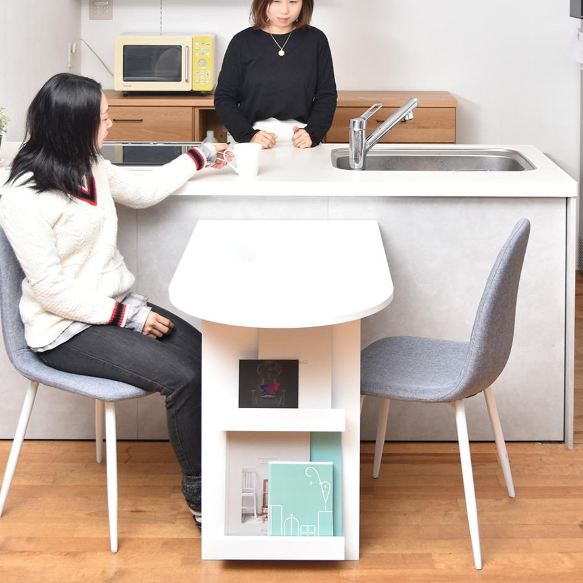 ダイニングテーブル 半円型 幅100cm BF DECO （ キッチンカウンター カウンター マガジンラック 天板下 収納 パソコンテーブル デスク 1人掛け 2人掛け ）【3980円以上送料無料】