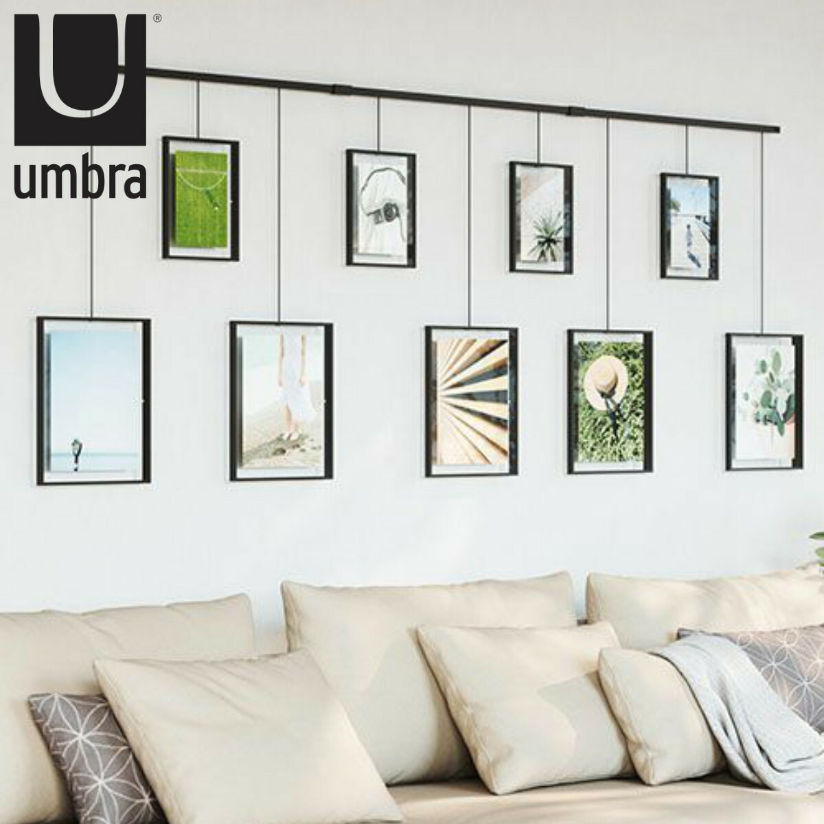 umbra フォトフレーム イグジビット 六切 2L判 壁掛け ( アンブラ 写真立て ウォール 写真たて おしゃれ 吊るす 9枚 フォトディスプレイ 縦 横 写真フレーム 吊り下げ 写真入れ インテリア フォト 写真 壁 六つ切り 2L )【3980円以上送料無料】|お弁当グッズのカラフルボックス