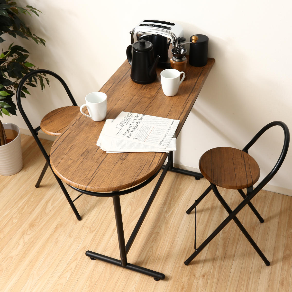 カウンターテーブル 3点セット テーブル×1 チェア×2 （ キッチン バーカウンター カウンター ハイテーブル セット ダイニング バー カフェ カウンターチェア 折りたたみチェア ）【3980円以上送料無料】