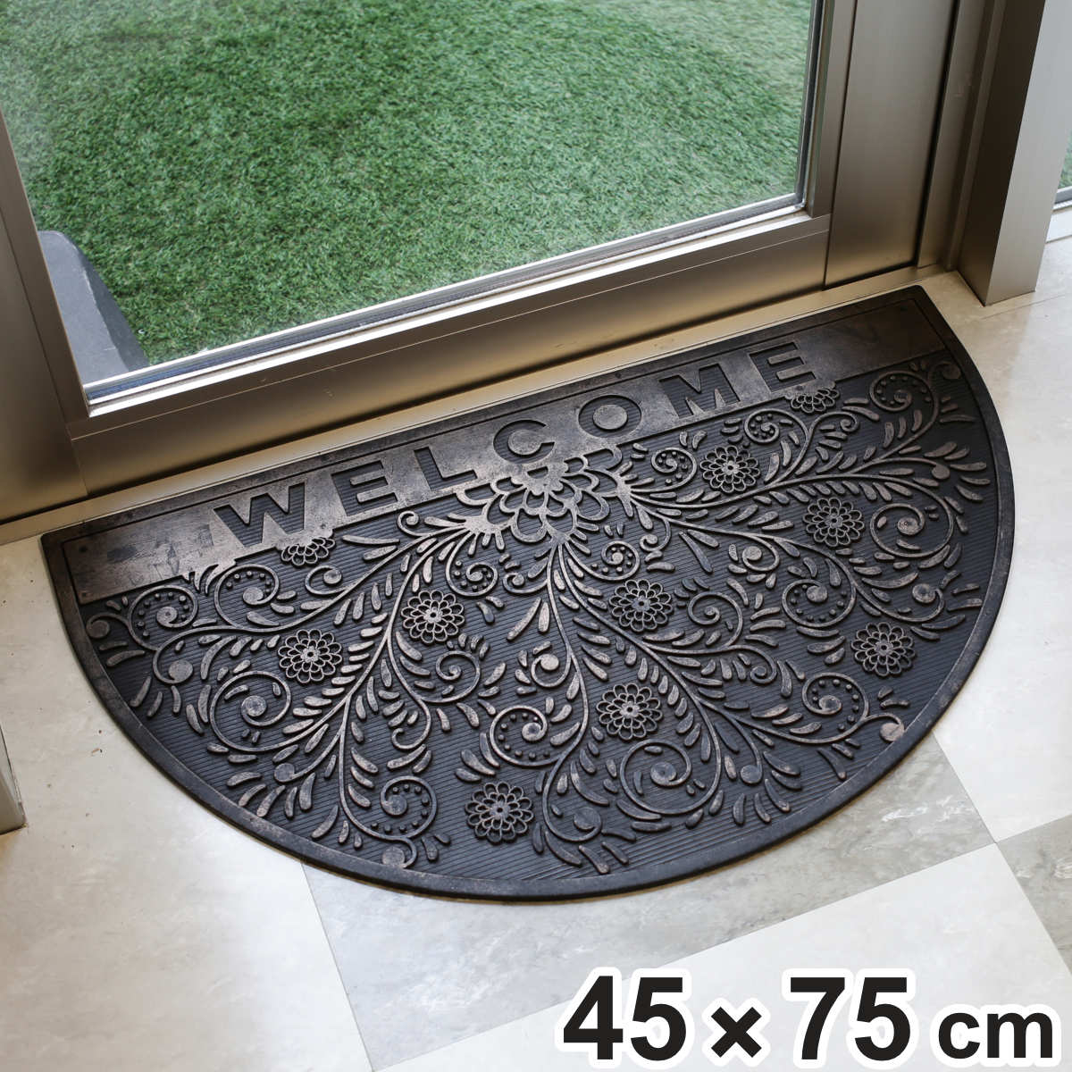 【楽天市場】玄関マット 屋外 ラバーマット 半円 ウェルカム リーフ 45×75 ( 泥落とし 洗える 水洗い 弾力 マット 滑り止め 雨 ...