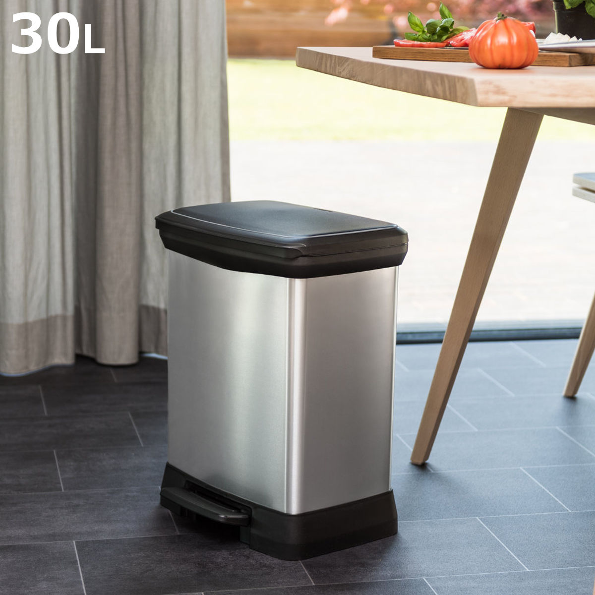 ゴミ箱 30L Deco ペダルビン ペダル式 ( ごみ箱 30リットル デコ ペダル ふた付き 軽量 ステンレス風 シンプル プラスチック スタイリッシュ 袋止め付き 分別 )【3980円以上送料無料】|お弁当グッズのカラフルボックス