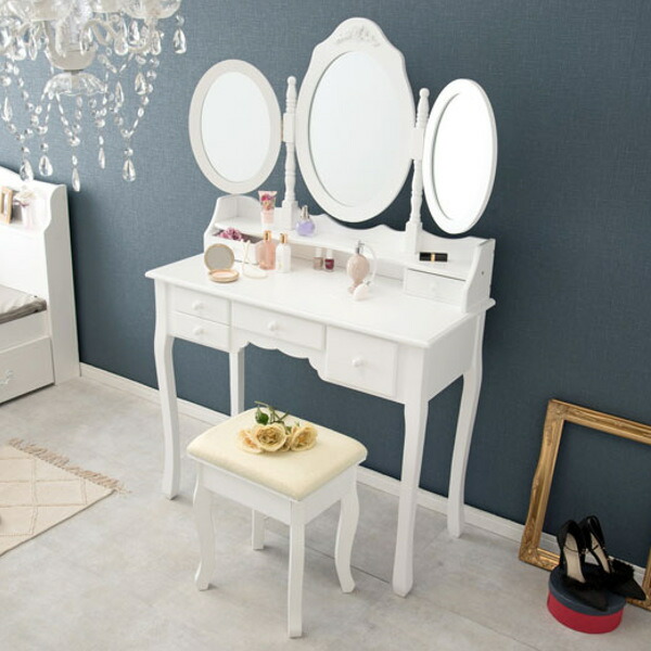 残りわずか 楽天市場 ドレッサー スツール付き 化粧台 三面鏡 姫系 猫脚 デスク コンソール 鏡 ミラー 送料無料 テーブル 椅子 鏡台 鏡付き メイク台 収納 引き出し 三面鏡ドレッサー 三面 化粧 メイク 白家具 おしゃれ ホワイト 椅子付き 幅 90 3980円以上