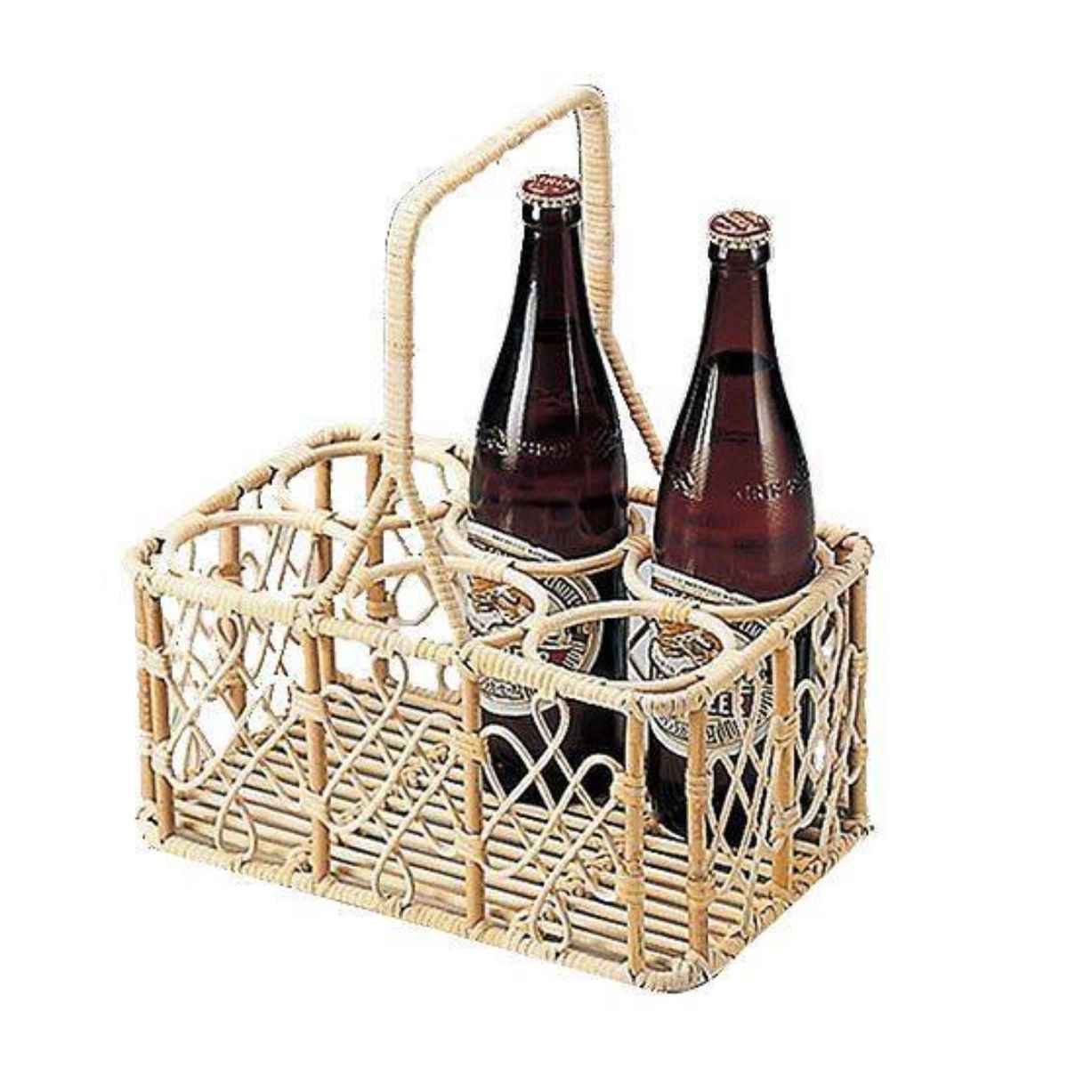 ビール運び 6本用 籐 ラタン 製 瓶ビール ボトルキャリー 配膳 業務用 （ ビール 運び 用 6本 運ぶ 配膳用 和食 旅館 民宿 法要 法事 びんビール ラタン製 籐製 麦酒 ビン用 六本 ）【3980円以上送料無料】｜お弁当グッズのカラフルボックス