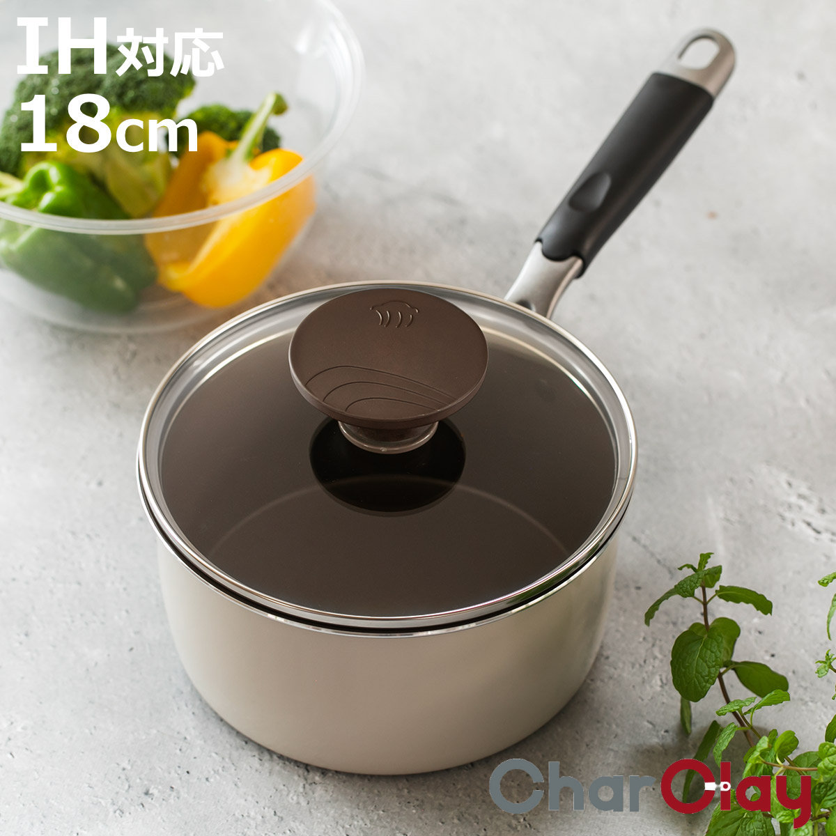 ソースパン 18cm IH対応 ビオ・セラミック PFOAフリー ベークライトハンドル （ ガス火対応 オール熱源対応 片手鍋 ノンスティック ガラス蓋付き 18センチ ミルクパン アルミ製 セラミック 5層構造 蓋付き PFOA＆PFOSフリー ）【3980円以上送料無料】