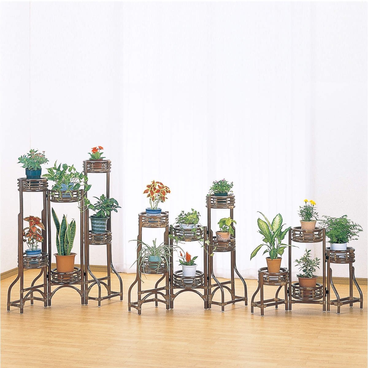 3連籐 開閉型 フラワーラック フラワースタンド インテリア雑貨 花瓶•鉢置き 3連籐 開閉型 フラワーラック フラワースタンド インテリア雑貨 花瓶