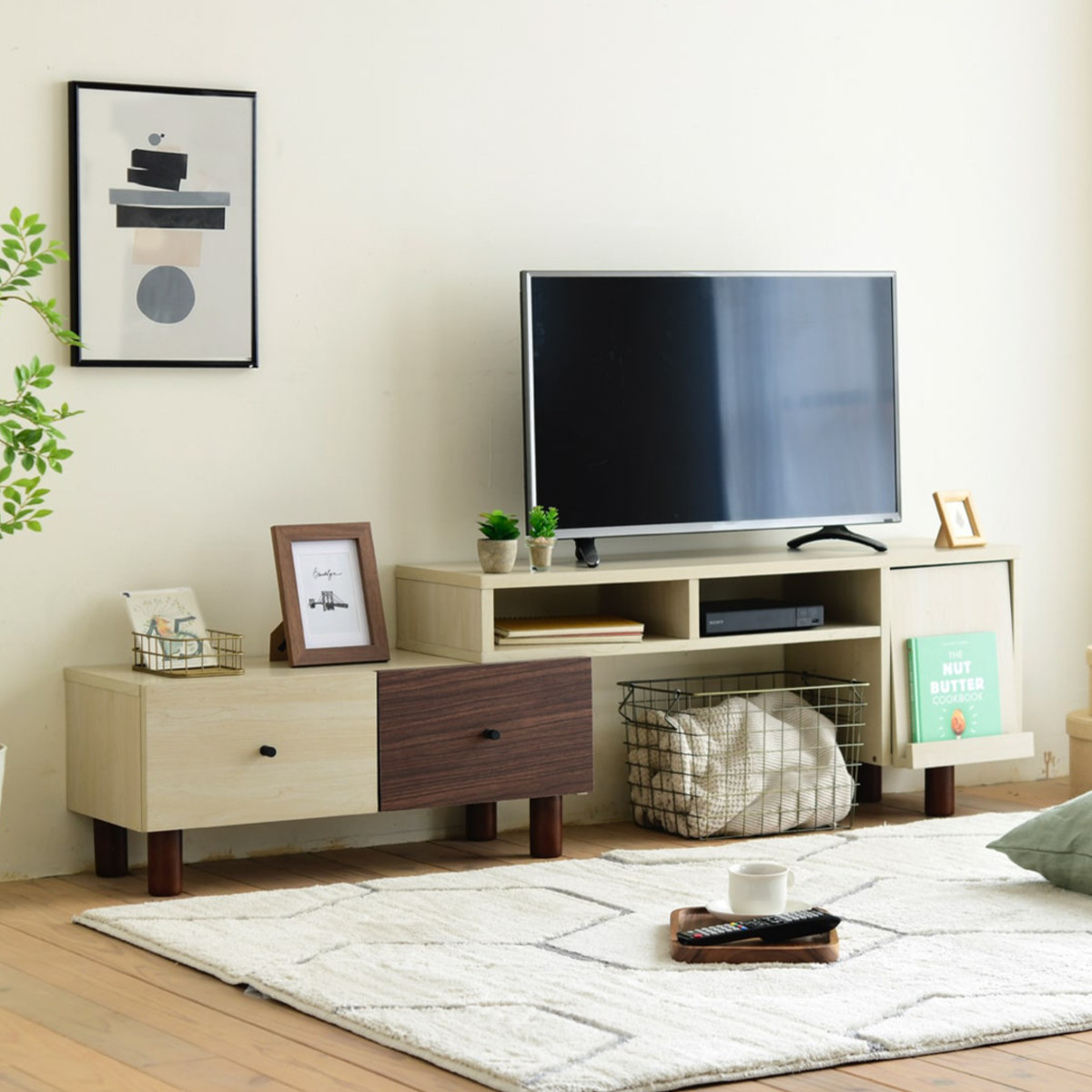 テレビ台 伸縮式 ツートーン 幅105～170cm （ 送料無料 テレビラック TV台 TVボード 伸縮型 伸縮テレビ台 コーナー リビング収納 TVラック 収納 ラック コーナー型 木目調 ベージュ ブラウン おしゃれ ） 【3980円以上送料無料】