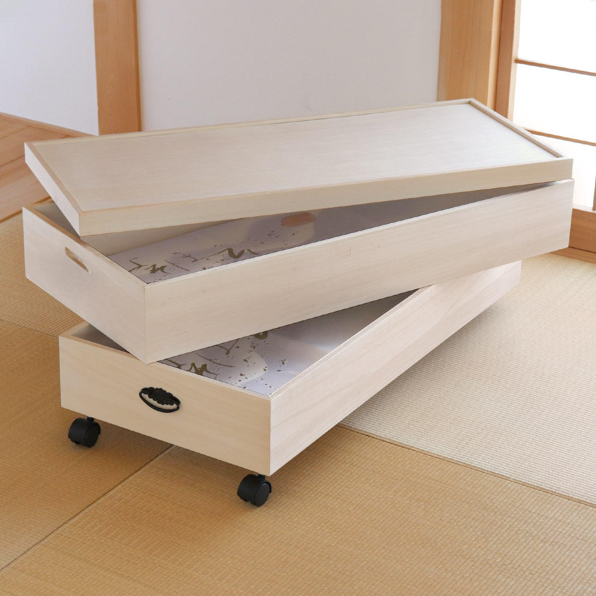 総桐衣裳ケース 桐衣装箱 2段 キャスター付き 91cm （ 送料無料 桐製 収納ケース 着物収納 総桐 衣裳ケース 桐 衣装ケース キャスター付 桐たんす 桐ダンス 桐箪笥 着物 収納 桐箱 ） 【3980円以上送料無料】