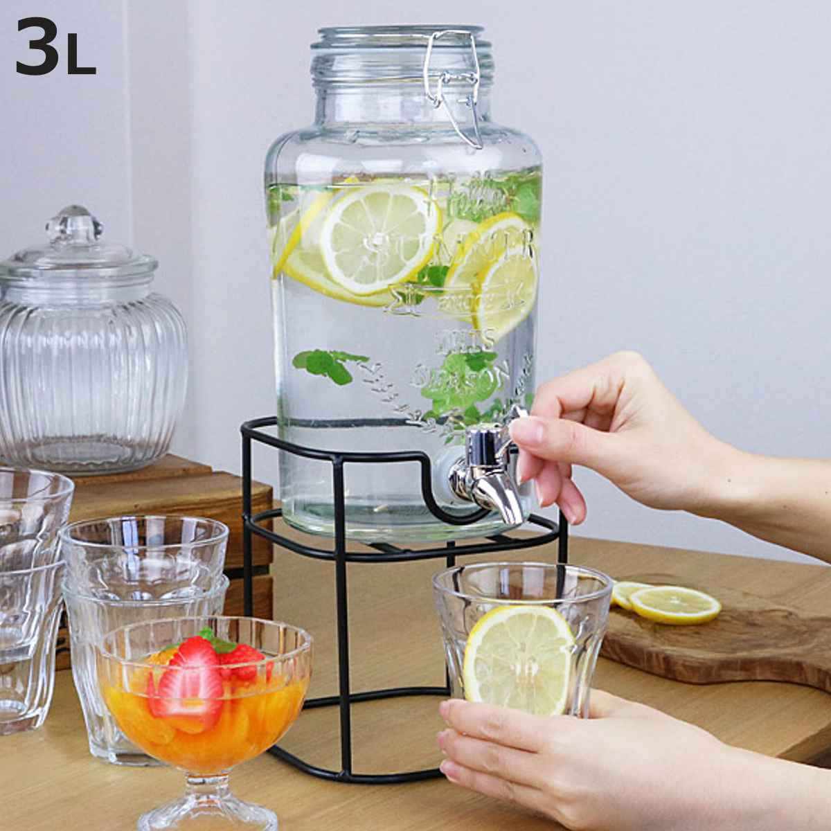 スタンド付きガラス製ドリンクジャグ/蛇口/ドリンクサーバー 楽天市場】ドリンクサーバー 3L ☆ スタンド付 【 ガラス製保存容器