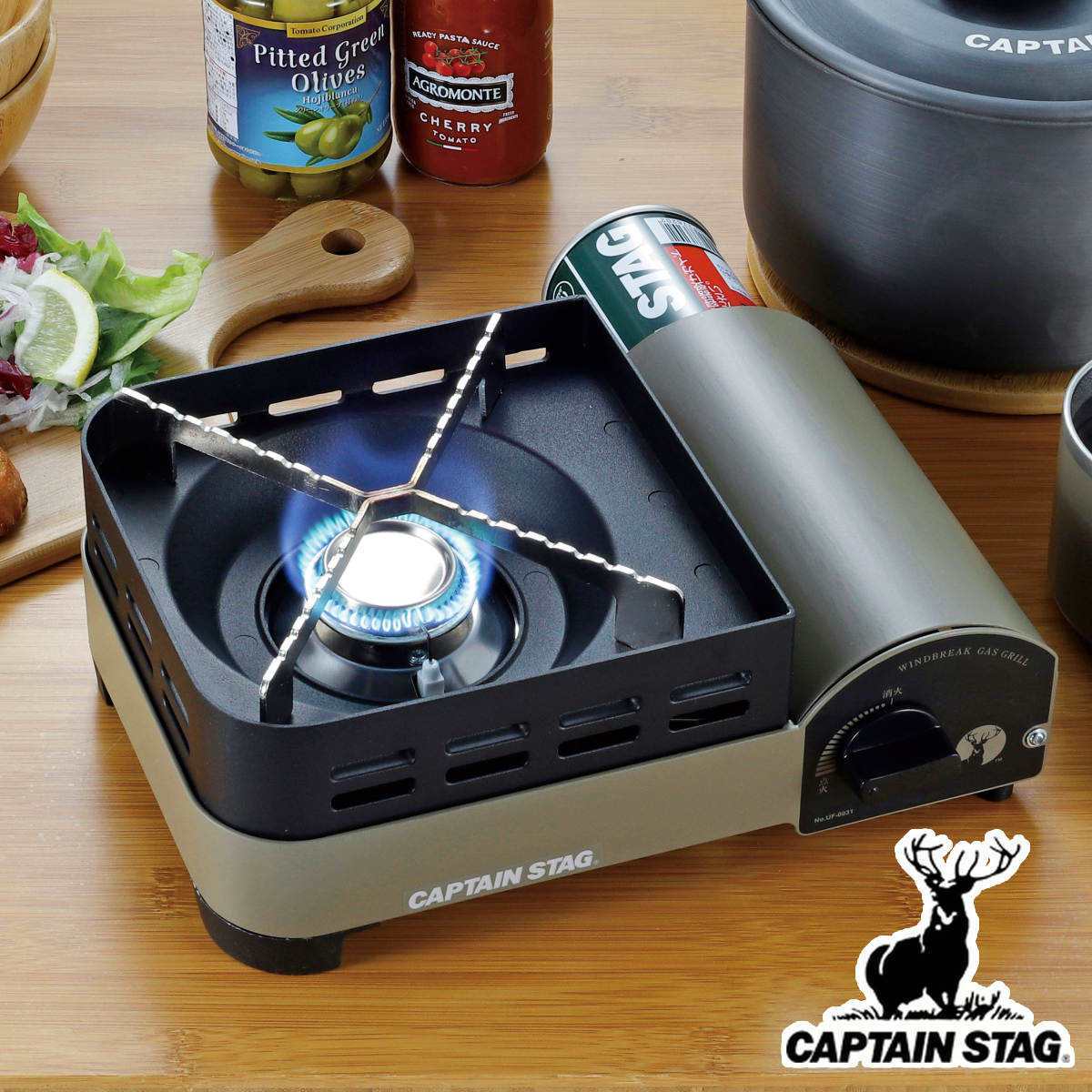 カセットコンロ ジュニア ウインドブレイク キャプテンスタッグ （ CAPTAIN STAG アウトドア ポータブル ガスコンロ 薄型 卓上コンロ カセットガスコンロ コンロ 薄型コンロ 卓上ガスコンロ マグネット着脱式 ケース付き ）【3980円以上送料無料】