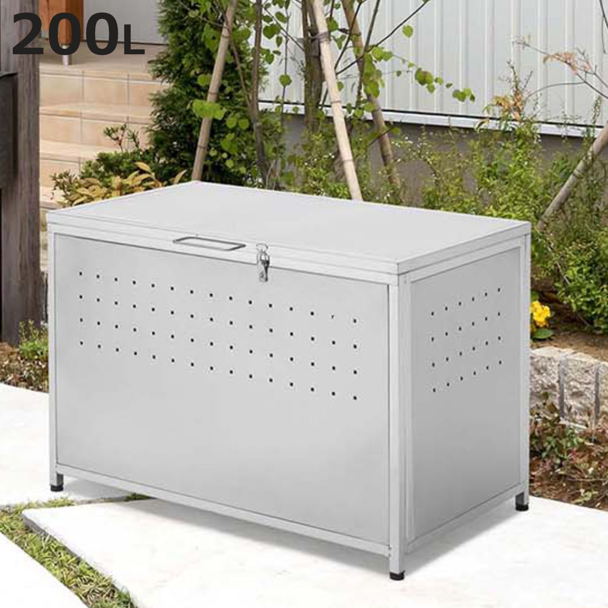 ゴミ収納庫 屋外用 200L ステンレス保管庫 （ ごみ箱 200リットル コンテナ 大容量 大型 ダストボックス 収納 屋外収納 ゴミ 収納庫 ゴミ置き場 ゴミ箱 物置 保管庫 倉庫 エクステリア 組立品 ふた付き 鍵別売り ロック ）【3980円以上送料無料】