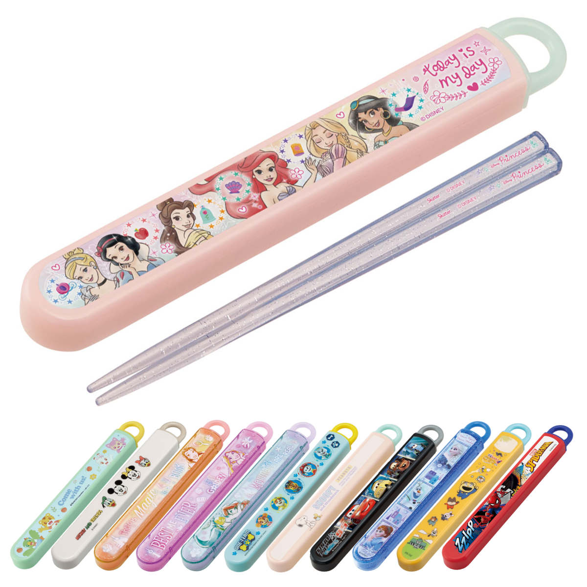 箸箱セット 抗菌 箸 16.5cm 音の鳴らない キャラクター （ ミッキー＆フレンズ スヌーピー アナと雪の女王 アリエル カーズ しまじろう スパイダーマン パウパトロール プリンセス ベル ラプンツェル 宇宙なんちゃらこてつくん ） 【3980円以上送料無料】画像