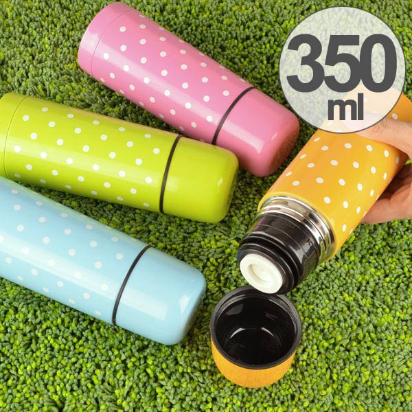 楽天市場 在庫限り 入荷なし 水筒 ステンレスボトル ポルカドット コップ付 350ml 保温 保冷 ステンレス製 ステンレスボトル スリムボトル ワンプッシュ中栓 ステンレスマグ 保温 保冷 コンパクト すいとう 3980円以上送料無料 お弁当グッズのカラフル